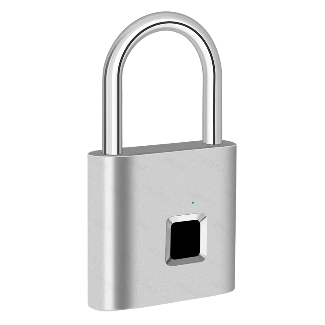 Silver smart fingerprint padlock, transparent background
